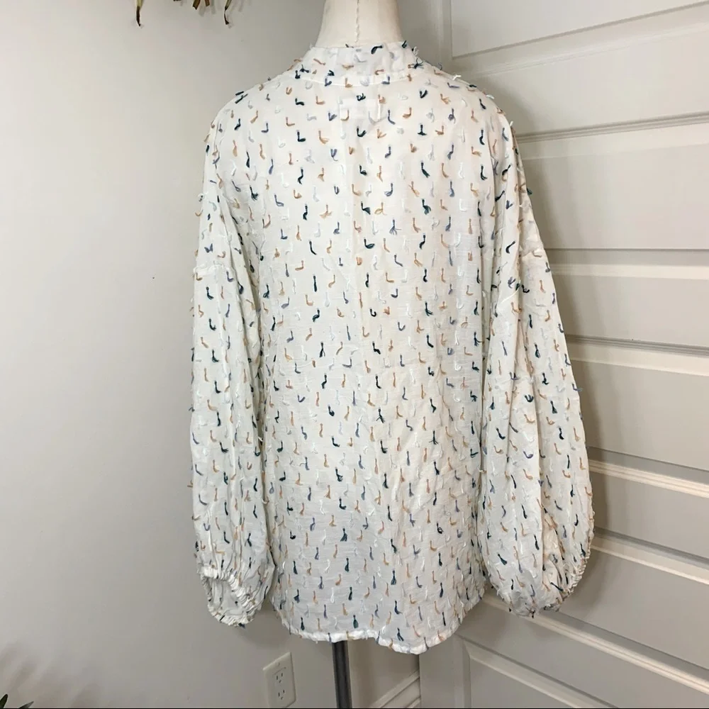 LOU & Grey Flowy Breezy Off White Boho Trendy Oversize Blouse Balloon Sleeves XL - Picture 7 of 10